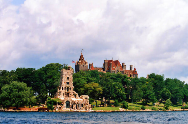 ALEXANDRIA BAY NEW YORK USA - 06 28 2006: Boldt Castle is a major landmark and tourist attraction in the Thousand Islands region of the U.S. state of New York