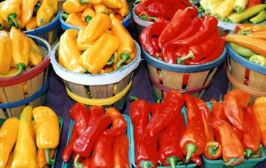 Jean Talon pazarında kırmızı kırmızı kırmızı biber Montreal Quebec Kanada 