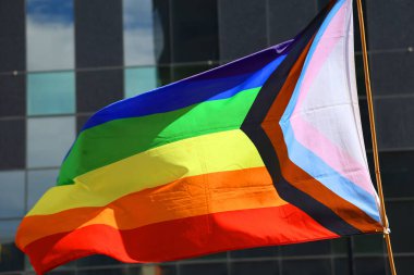 Gay gururu, LGBTQ gökkuşağı bayrakları havada sallanıyor