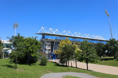 MONTREAL QUEBEC CANADA 09 02 02 2024: Saputo Stadyumu, MLS Kanadalı profesyonel futbol takımı Montreal 'in Impact takımının bulunduğu Olympic Park' ta bulunan bir futbol stadyumu.