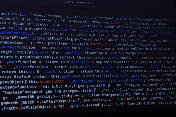 Software development by programmer. Abstract computer script code. Programming code screen of software developer