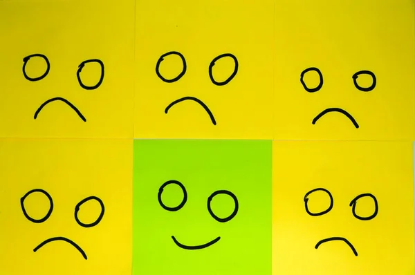 Emotions Concept Background Sticky Notes Green Sticky Note Yellow Sticky — 图库照片