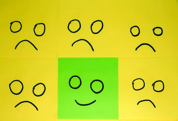 Emotions Concept Background Sticky Notes Green Sticky Note Yellow Sticky — 图库照片