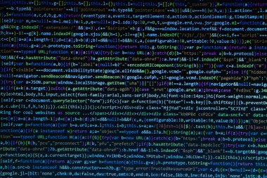 Yazılım geliştirici javascript kodlama yapıyor. Soyut kod arkaplanı. Bilgisayar ekranında seçici odak kodu