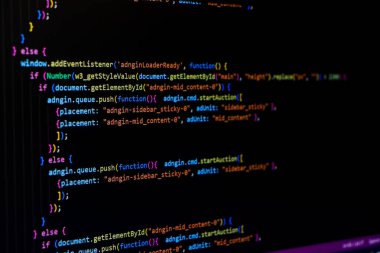 Programming coding screen, web developer coding screen.Software source code. Programming code. Programming code on computer screen. Developer working on program codes in office. Technology background