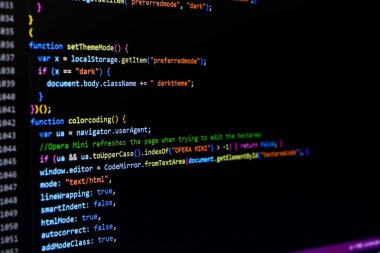 Programming coding screen, web developer coding screen.Software source code. Programming code. Programming code on computer screen. Developer working on program codes in office. Technology background