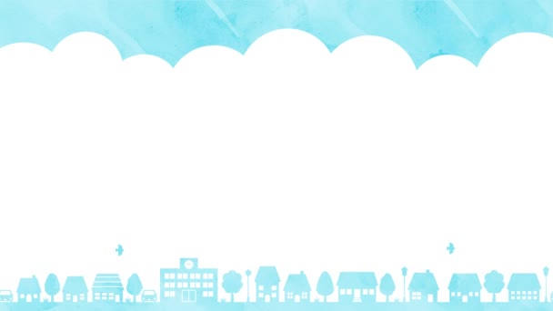 Fundo Ilustração Shilhouette Casas Árvores Pássaros Azul — Vídeo de Stock