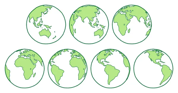 Yeşil Toprak Küre Seti Çizimi Boya Kalemi Ile — Stok Vektör