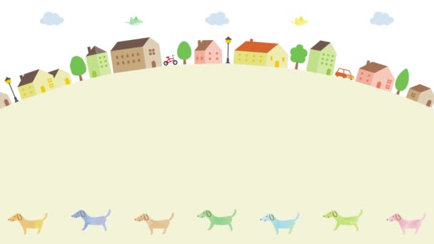 Ilustracja Tło Pejzaż Miasta Psy Biegające — Wideo stockowe