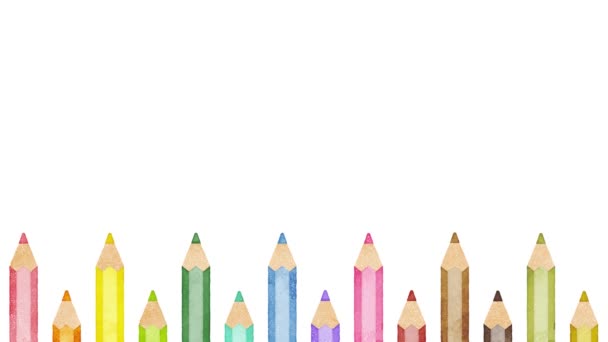 Set Watercolor Pencils Illustration White Background — Stock Video