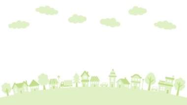 Houses and trees and clouds (4 colors set)