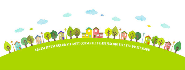 Ручное рисование городского пейзажа и изображения природы; векторная иллюстрация