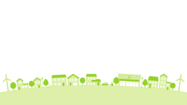 Townscape Illustration Background Ecological Town Green Blue Seconds Loop — Vídeos de Stock