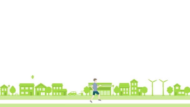 Man Walking Cheerfully Street Ecological Cityscape — Vídeo de Stock