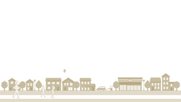 Animation People Walking Simple Cityscape Illustration Light Brown Blank Space — Stock videók