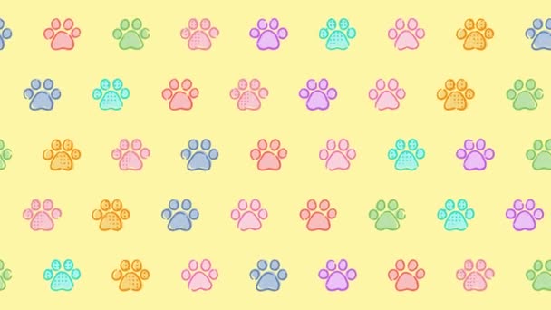 Colorful Hand Drawn Paw Illustration Background — Vídeos de Stock