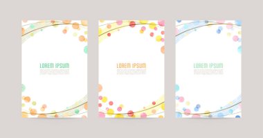 Renkli suluboya baloncuklu vektör kartı tasarım şablonu, altın çizgiler