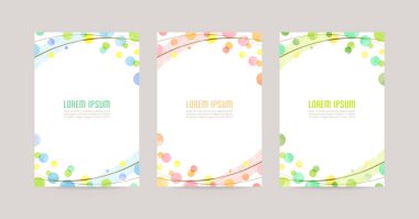 Renkli suluboya baloncuklu vektör kartı tasarım şablonu, altın çizgiler