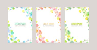 Renkli suluboya baloncuklu vektör kartı tasarım şablonu, altın çizgiler