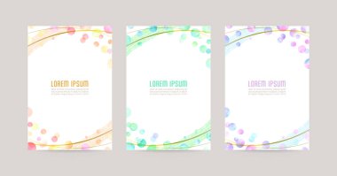 Renkli suluboya baloncuklu vektör kartı tasarım şablonu, altın çizgiler