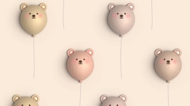 Latar Belakang Balon Dengan Ilustrasi Beruang — Stok Video