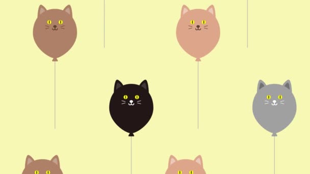 Latar Belakang Balon Dengan Ilustrasi Kucing — Stok Video