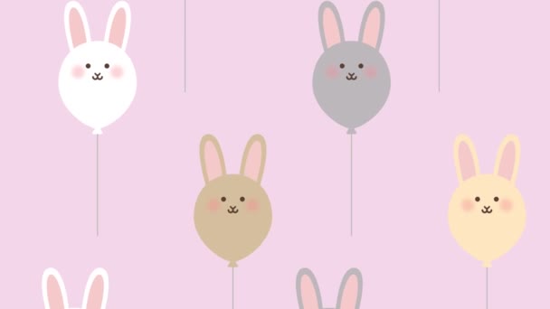 Latar Belakang Balon Dengan Ilustrasi Kelinci — Stok Video