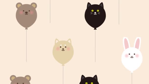 Pozadí Balónů Ilustrací Zvířat — Stock video