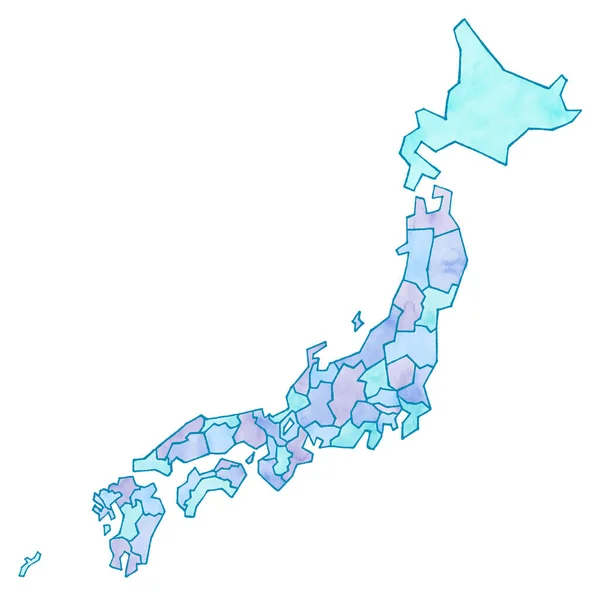 Акварель Красочная Карта Японии Синий — стоковое фото