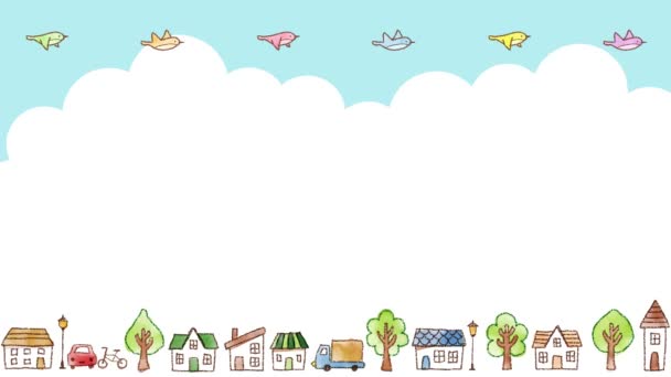 Animação Paisagem Urbana Com Pássaros Voando — Vídeo de Stock