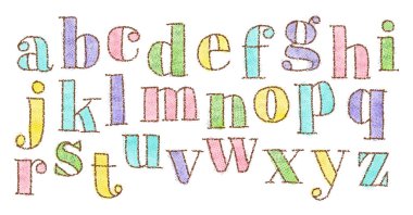 hand drawn vector doodle alphabets, grunge textured