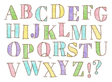 hand drawn vector doodle alphabets, grunge textured