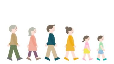 Yürüyen animasyon, basit illüstrasyon (aile) beyaz arkaplan