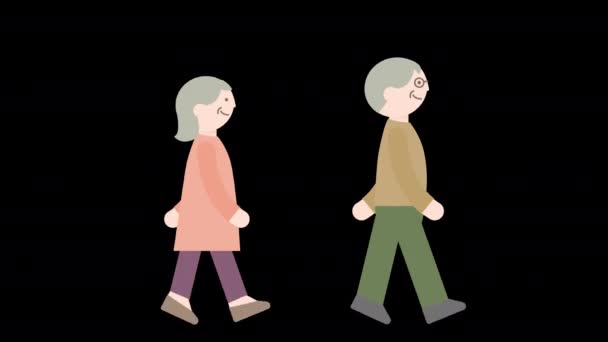 Animasi Berjalan Ilustrasi Sederhana Pasangan Senior — Stok Video