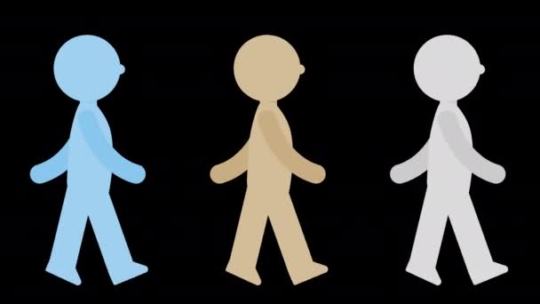 Yürüyen Çubuk Adam Animasyonu Mavi Bej Gri — Stok video