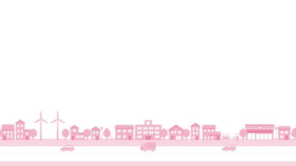 環境に優しい街並みを走る車 テキストは空白のスペース ピンク — ストック動画