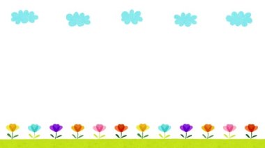 Çiçekler ve bulutlar, arka plan için elle çizilmiş illüstrasyon. Metin için boşluk