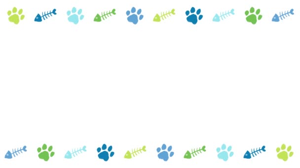 Katzenfußabdrücke Dekoration Sekunden Schleife Blau Grün — Stockvideo