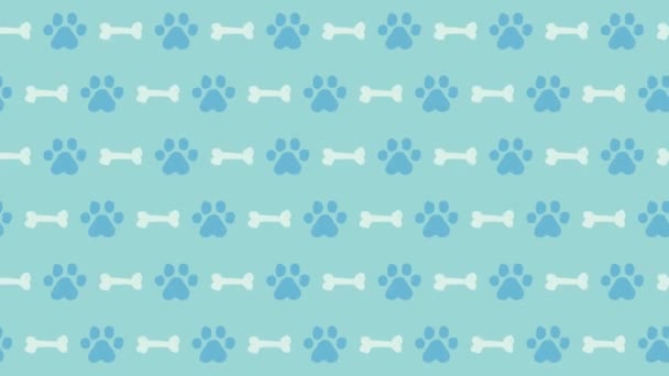 Hondenvoetafdrukken Patroon Achtergrond Seconden Lus Blauw — Stockvideo