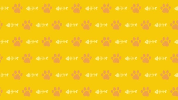 Katzenfußabdrücke Muster Hintergrund Sekunden Schleife Orange — Stockvideo