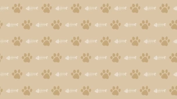 Cat Footprints Pattern Background Seconds Loop Brown — Stock Video