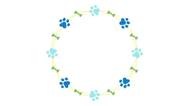 Hondenvoetafdrukken Frame Voor Titel Achtergrond Blauw Groen — Stockvideo