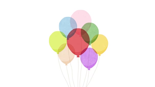 Bunte Luftballons Und Konfetti Aquarelldekoration — Stockvideo