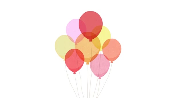 Κοκκινοτονισμένα Μπαλόνια Και Κομφετί Διακόσμηση Ακουαρέλας — Αρχείο Βίντεο