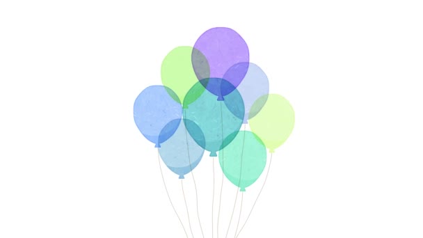Balões Tons Azuis Confetes Decoração Aquarela — Vídeo de Stock