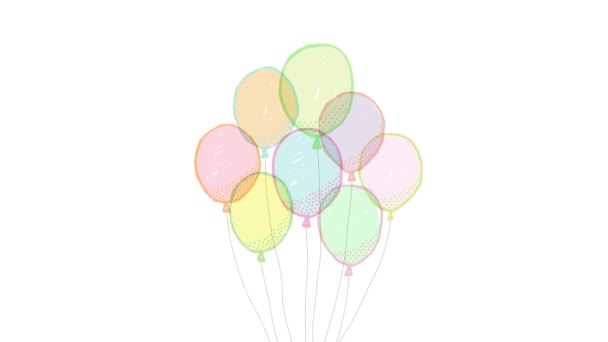 Doodle Van Kleurrijke Ballonnen Confetti — Stockvideo