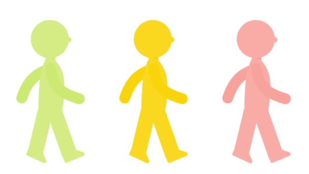 Animación Hombre Bastón Caminante Verde Naranja Rosa — Vídeo de stock