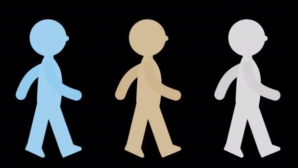 ウォーキングスティックマンアニメーション ブルー ベージュ グレー アルファチャンネル — ストック動画