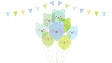 Oyuncak ayı balonları ve çelenk dekorasyonu (serin renk)