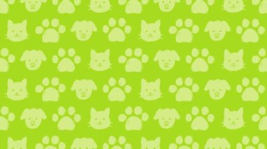 El çizimi köpek ve kedi desenli arkaplan (8 saniye döngü) yeşil